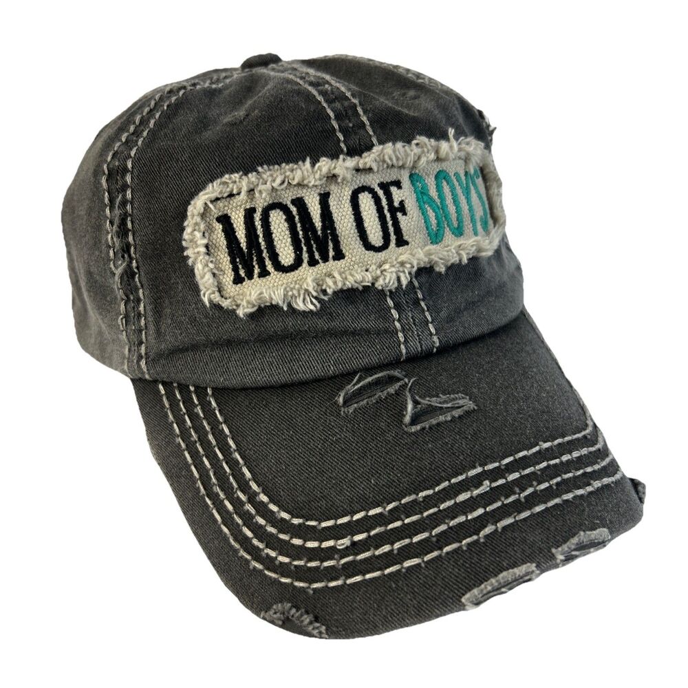 Kbethos Womens Mom of Boys Distressed Hat Gray Adjustable